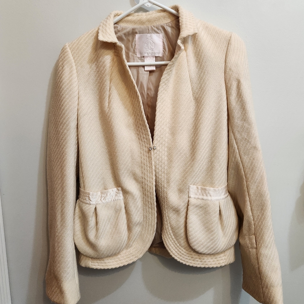 Rebecca Taylor Cream Vintage 100% Wool Blazer Size 6
